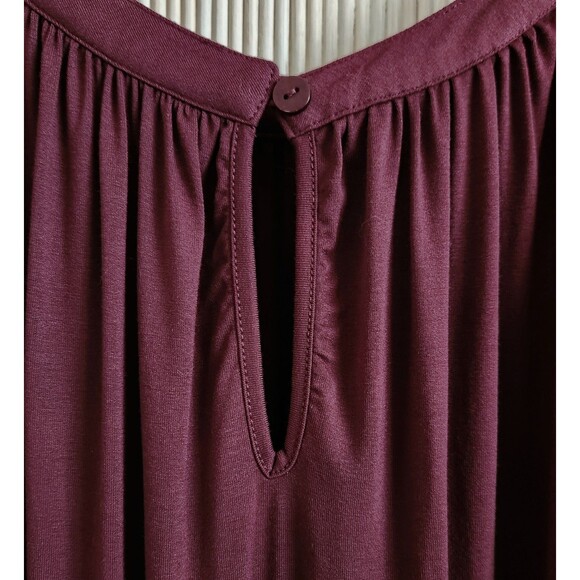 Zac & Rachel Woman Blouse Size 2X Burgundy Long Sheer Polka Dot Sleeves - Picture 3 of 7